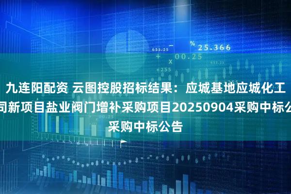 九连阳配资 云图控股招标结果：应城基地应城化工公司新项目盐业阀门增补采购项目20250904采购中标公告